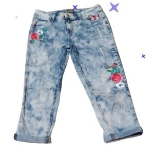 Justice 14 denim embroidered cuffed capris